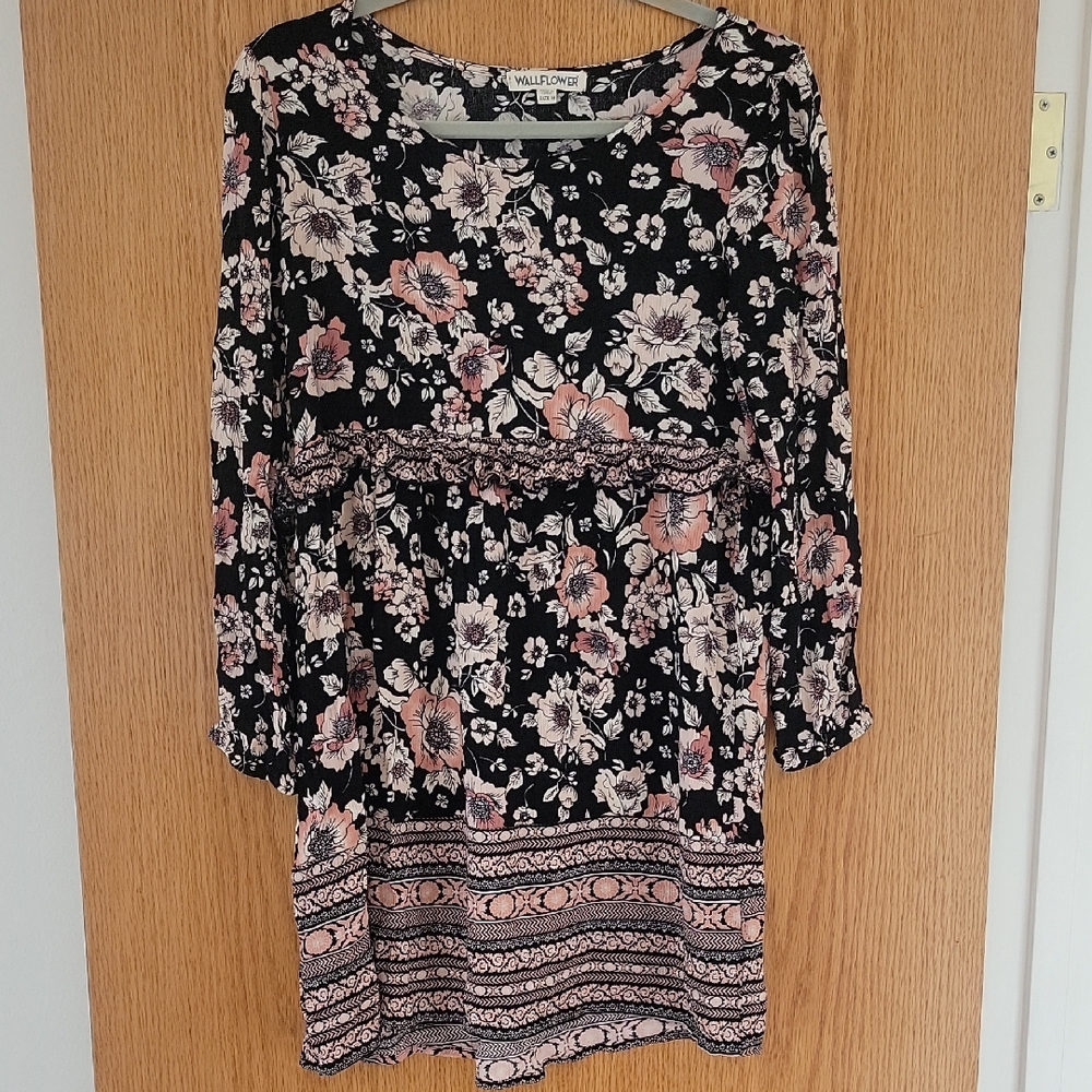 Wallflower Black and Pink Floral Mini Dress
